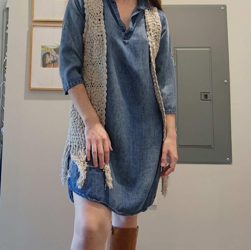 Denim Long Sleeve Shirt Dress With Pockets